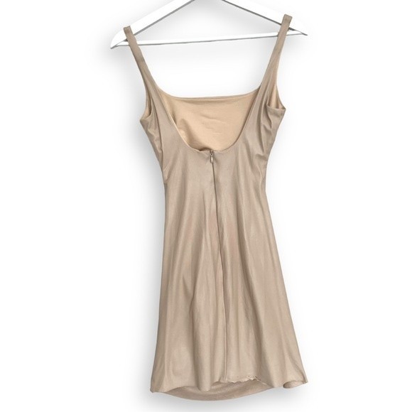 Bec + Bridge Mini Dress Vegan Leather Ruched Tuck Neutral Tan - Picture 10 of 16